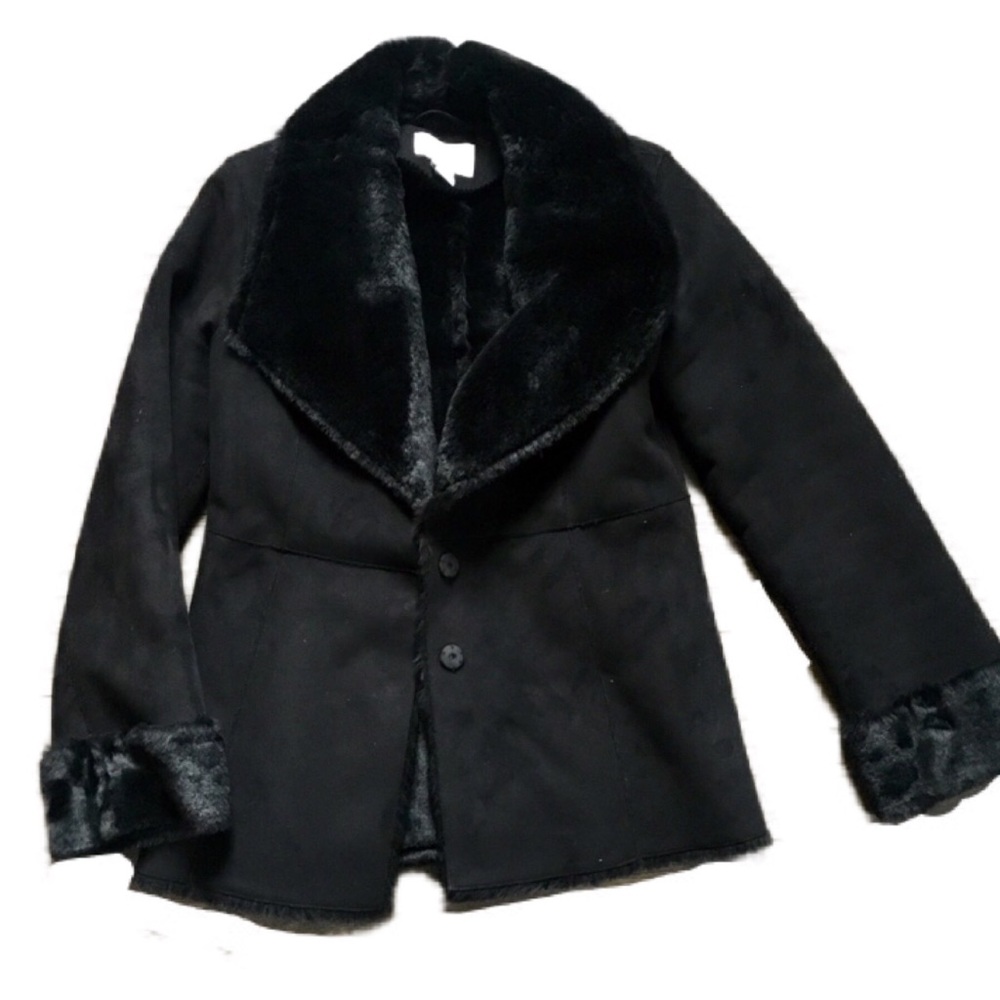 White House Black Market Black Faux Fur Lined Coat - Like New Condition